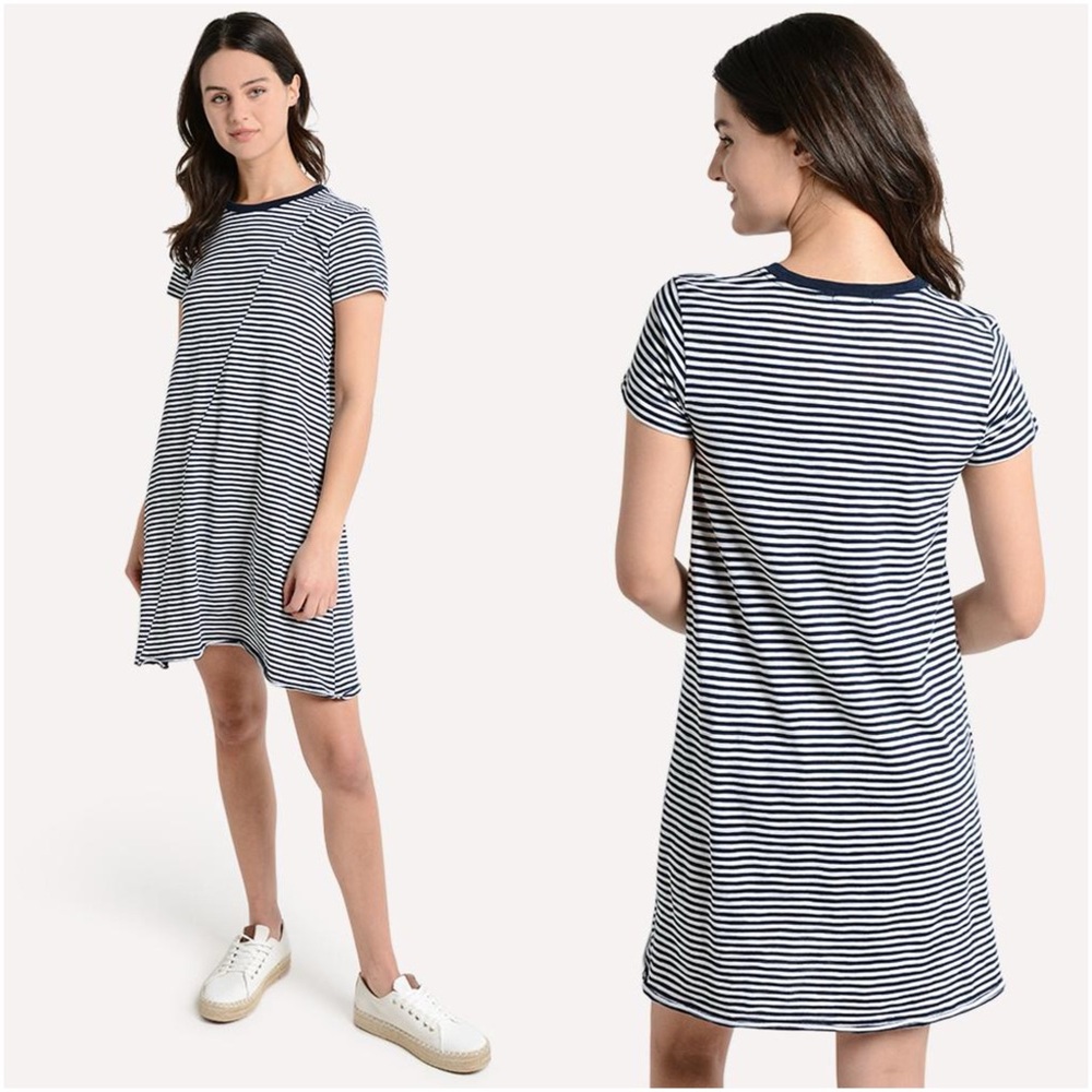 ATM Stripe Jersey Short Sleeve Dress